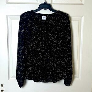 CAbi Black Blouse with Gold Dots